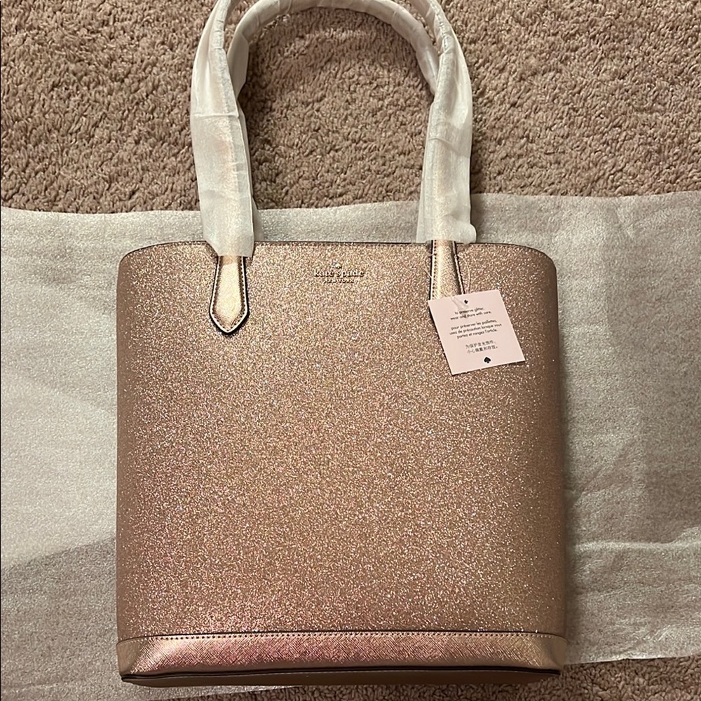 Kate Spade Tinsel Glitter Tote Bag - (Rose Gold) NWT